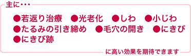 若返り治療・光老化・しわ・小じわ・たるみの引き締め・毛穴の開き・にきび・にきび跡に高い効果